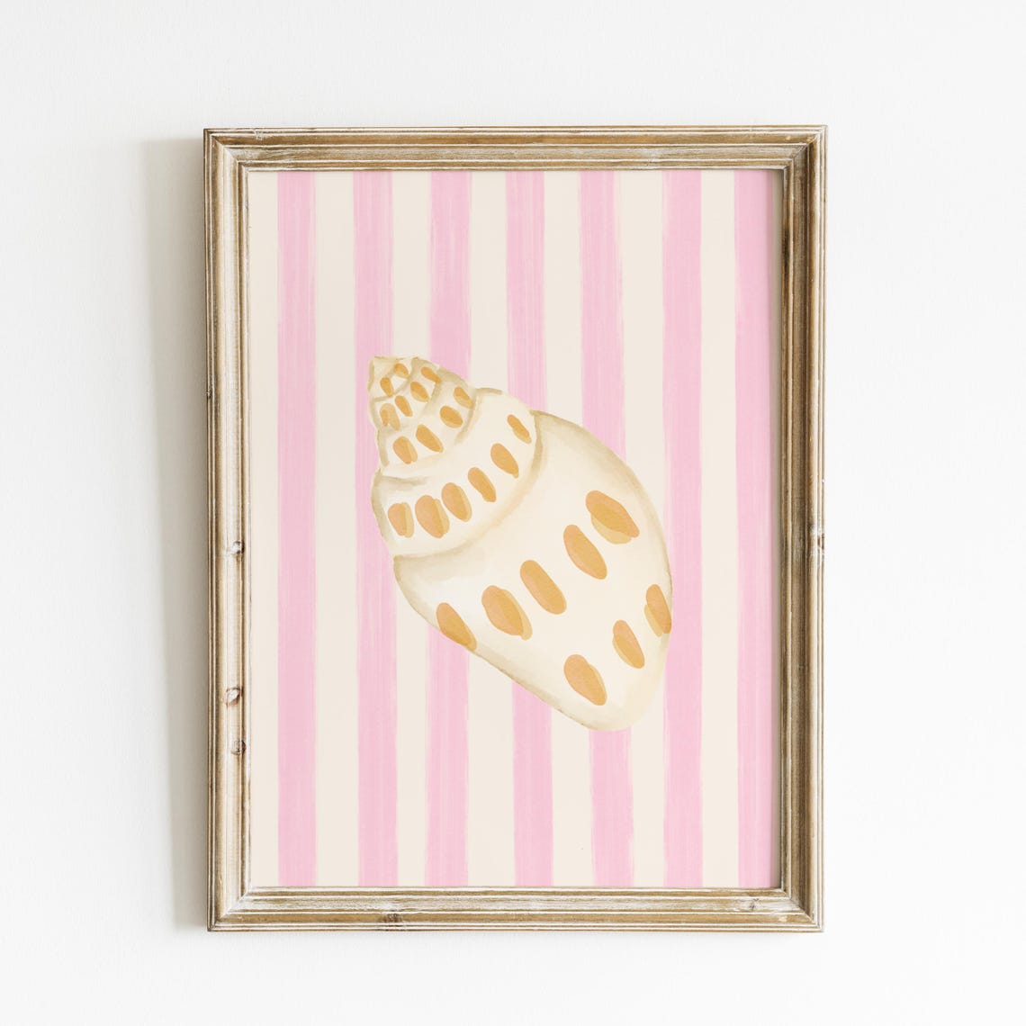 Cream Spotted Conch Shell Pink Stripe Beach House Coastal Art Poster - Image 3
