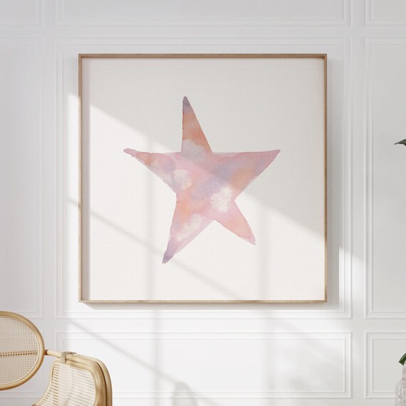 Pink Purple Watercolor Star Minimalist Square Nursery Poster Dreamy