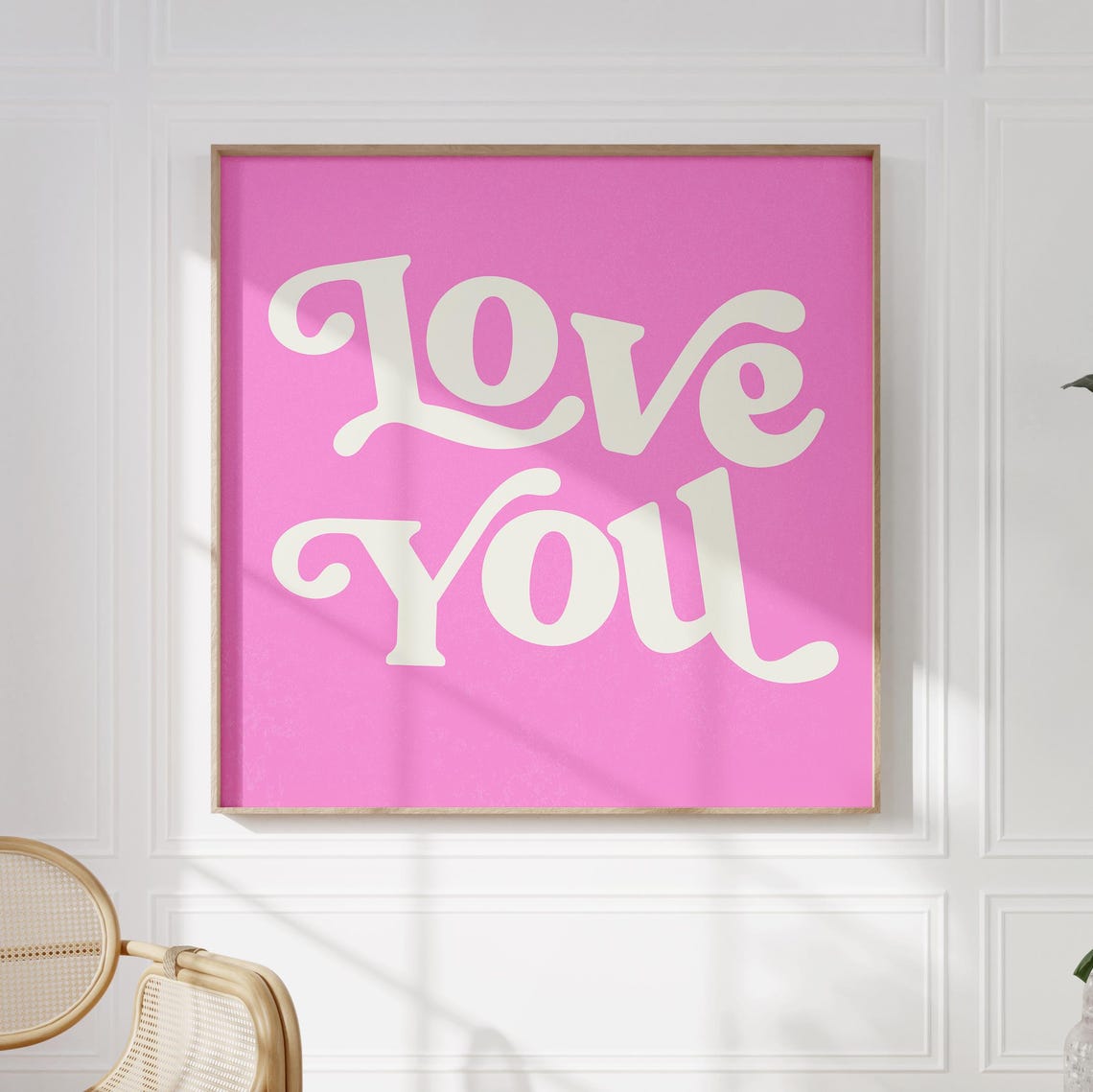 Love You Retro Script Cream on Hot Pink Bold Typography Poster Fun