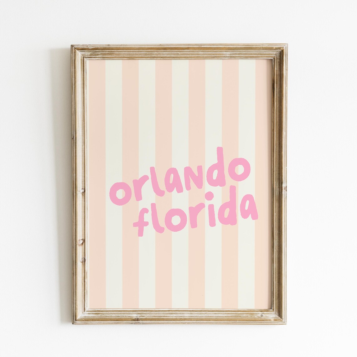 Orlando Florida Pink Handwritten Name Striped Vertical City Art Poster - Image 4