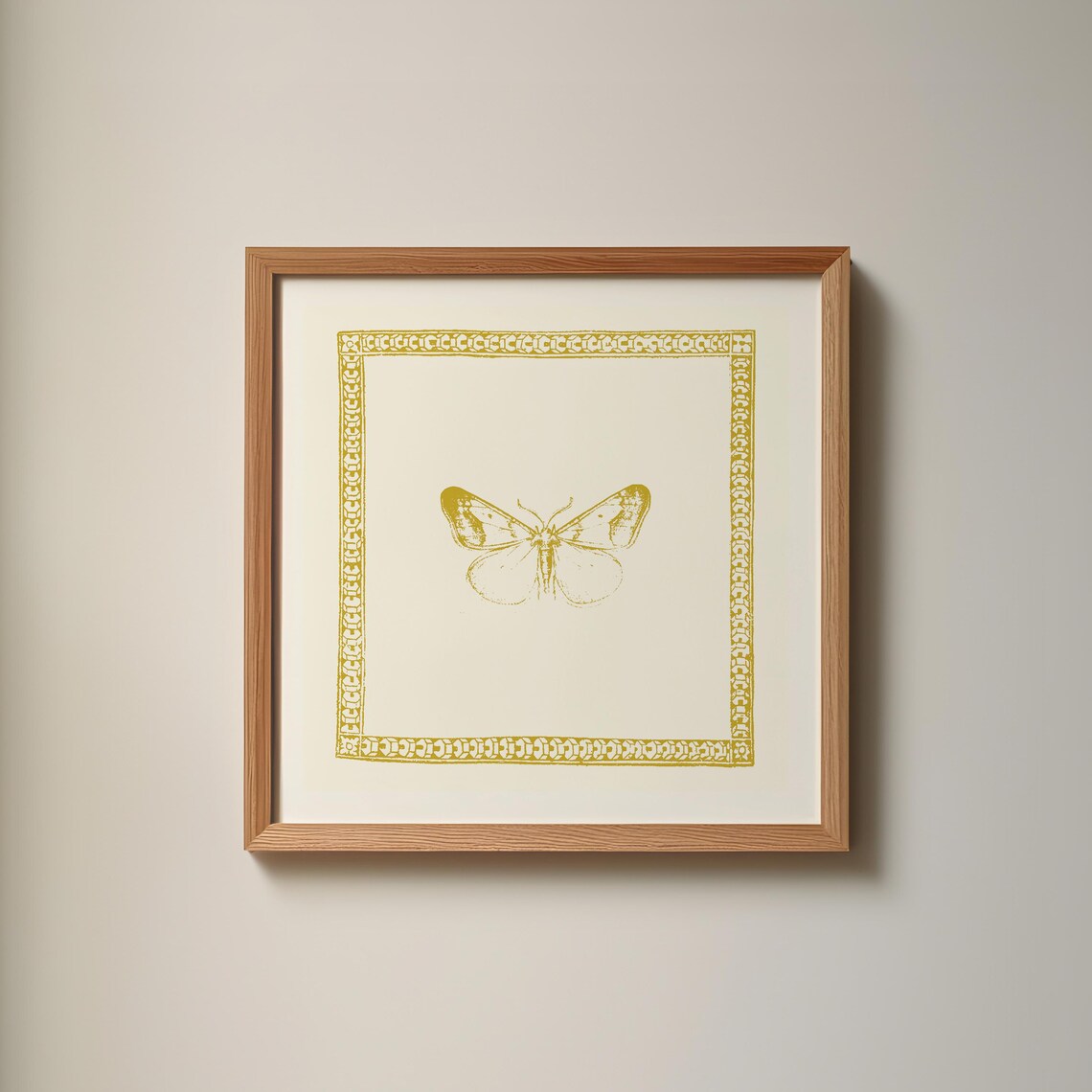 Chartreuse Green Butterfly Ornate Border Vintage Square Art Print - Image 3