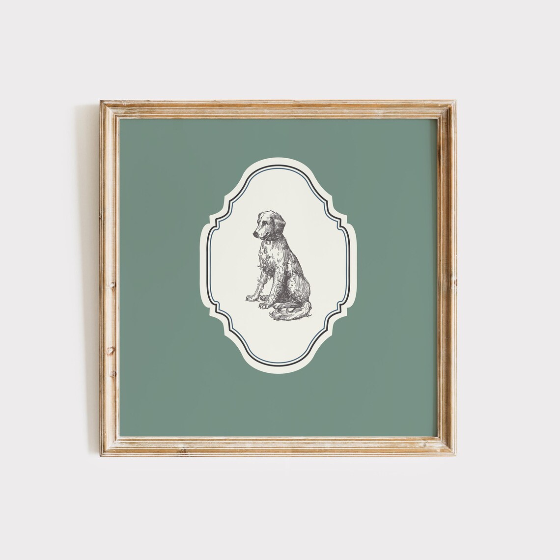 Sage Green Square Sitting Dog Engraving Ornate Vintage Animal Poster - Image 3