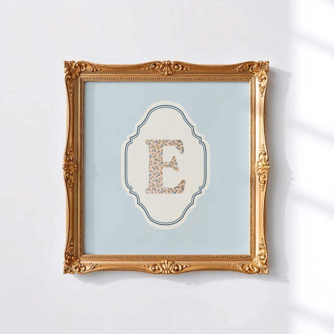 E Square Initial Watercolor Personalized Gift Print