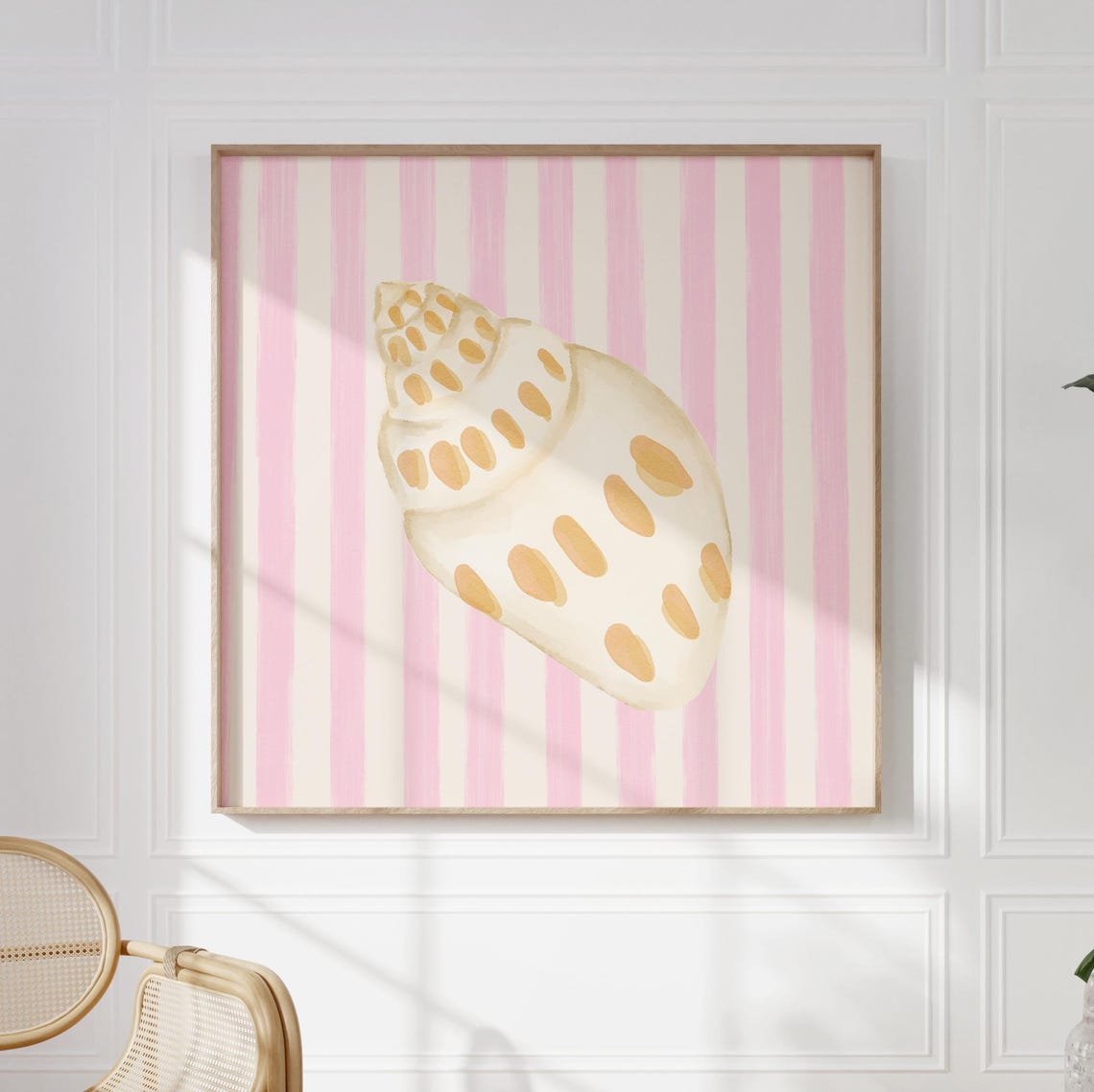 Spotted Whelk Shell Pink Striped Background Nautical Watercolor Poster - Image 4