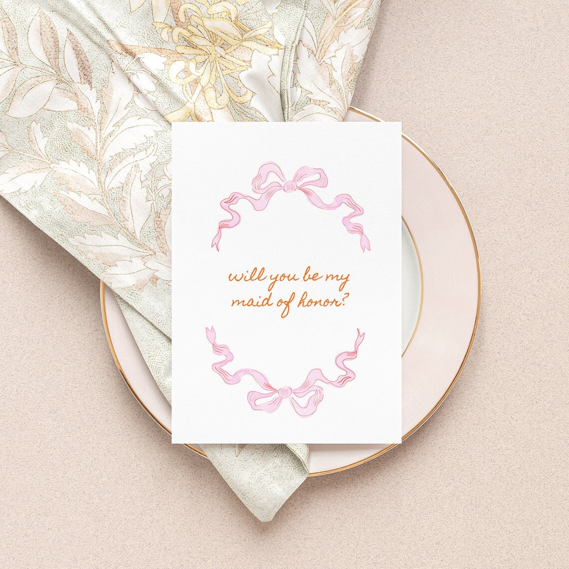 Will You Be My Maid of Honor Pink Ribbon Bow Wedding Card Poster - Image 2