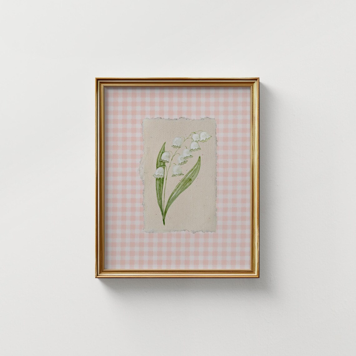 Pink Gingham Lily of the Valley Art Print - Image 2