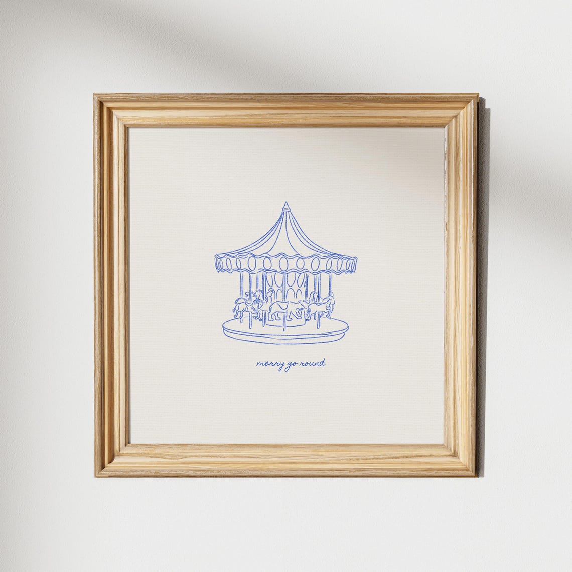 Merry Go Round Carousel Vintage Blue Line Art Nursery Decor Poster
