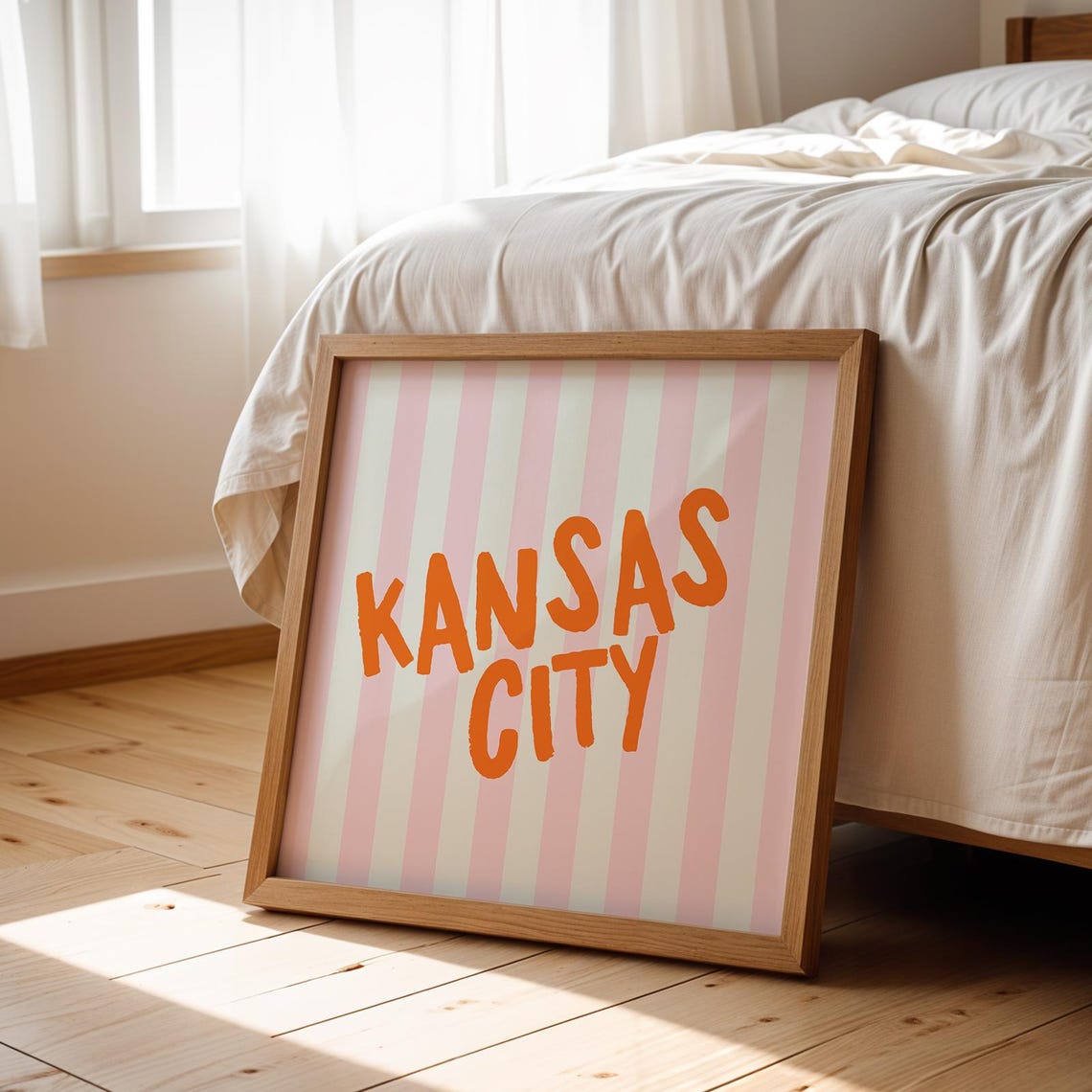 Kansas City Orange Hand Lettered Pink Striped Square City Name Poster