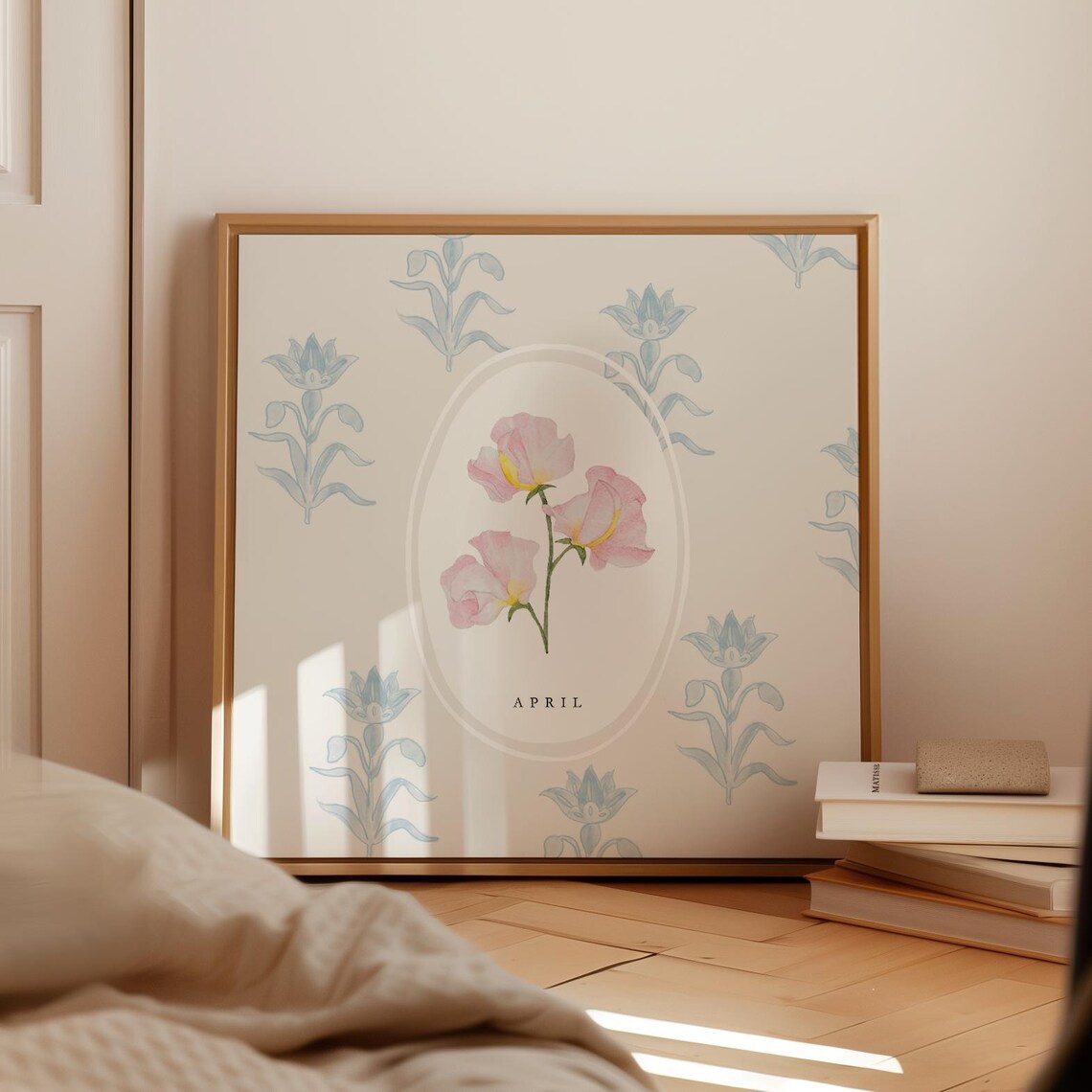 April Sweet Pea Birth Month Flower Watercolor Botanical Art Poster