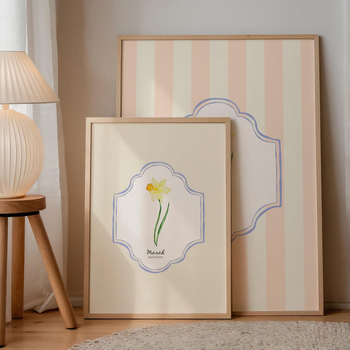 March Daffodil Birth Flower Botanical Cream Vintage Wall Art Print - Image 2