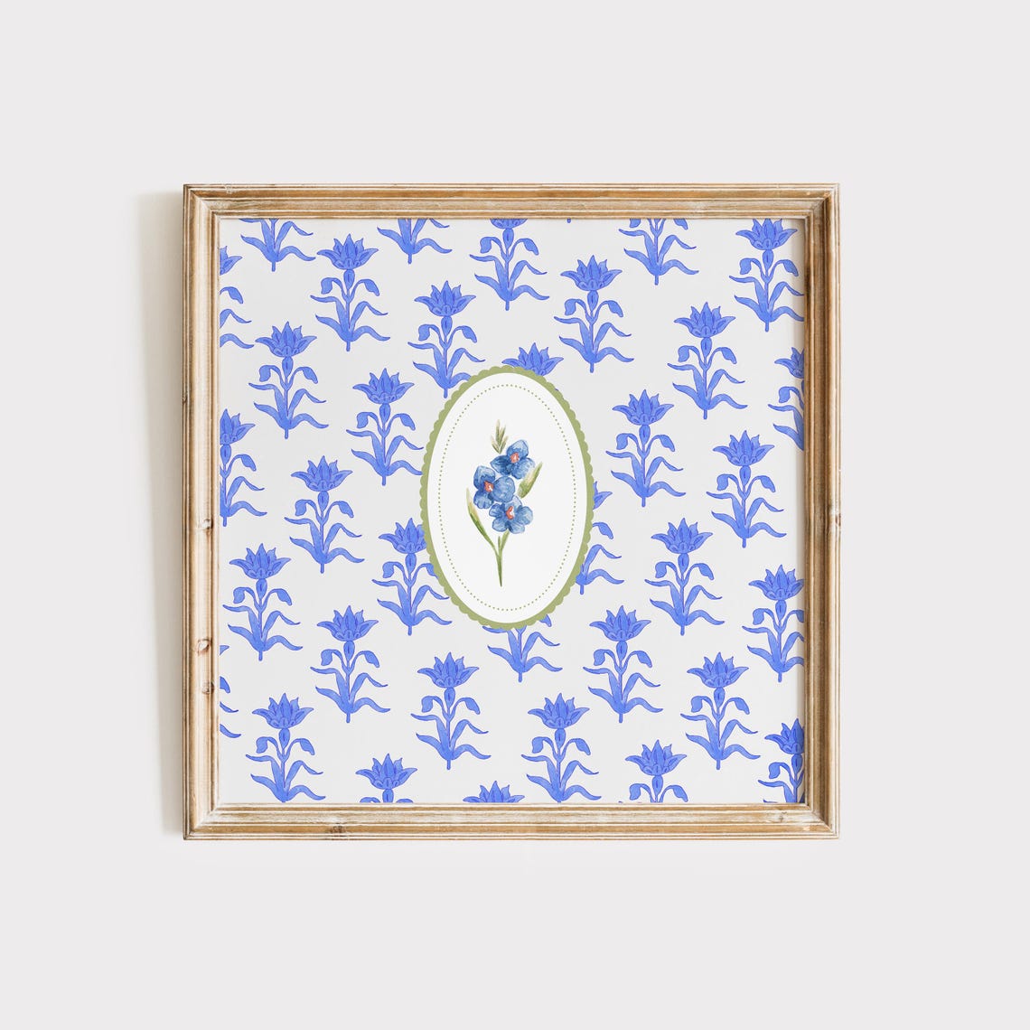 Rich Cobalt Blue Floral Pattern with Flower Medallion Poster