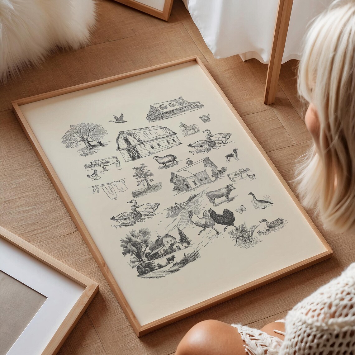 Charcoal Farm Life Toile Illustration, Vintage Art Print - Image 2