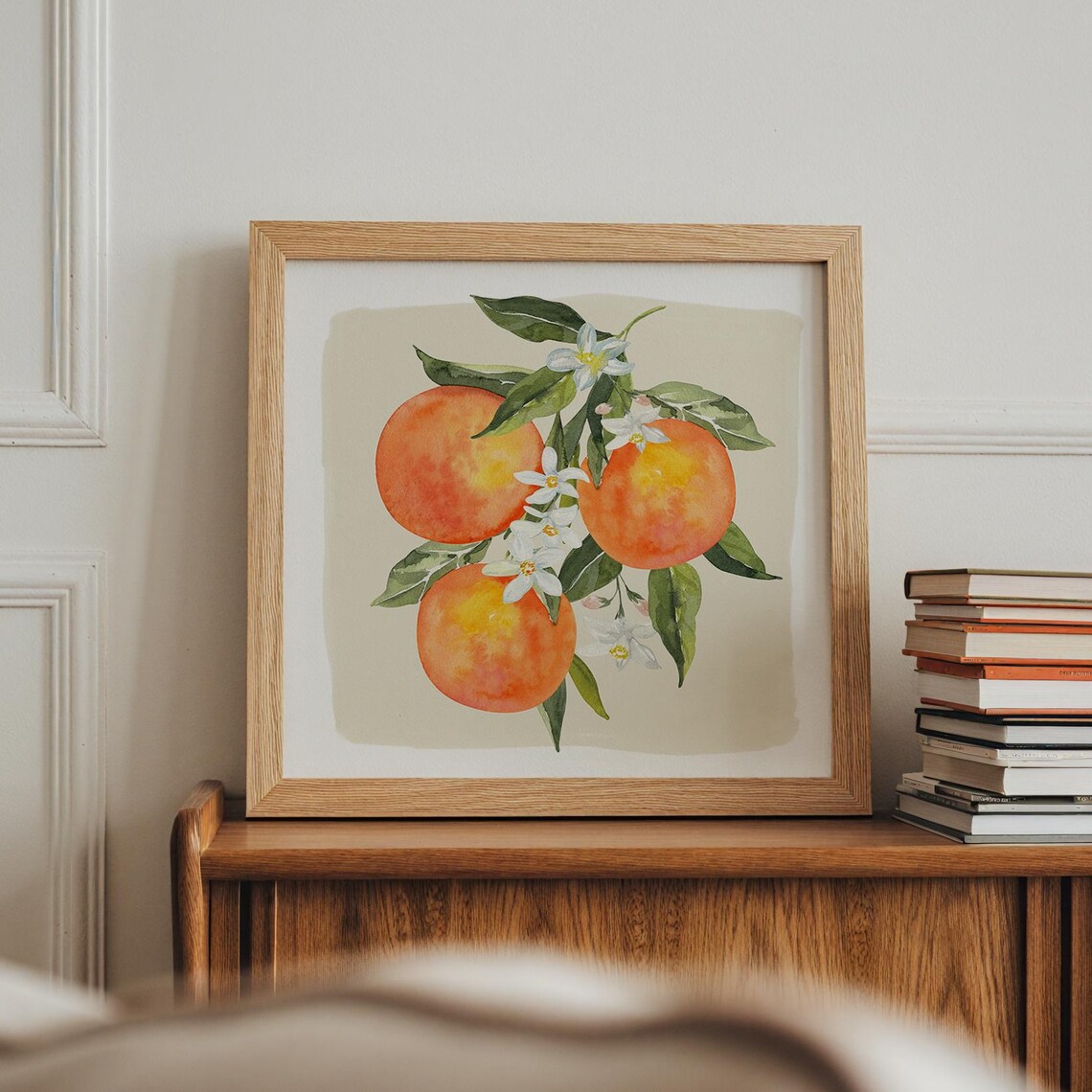 Orange Citrus Branch Blossom Watercolor Botanical Wall Art Print - Image 2