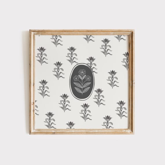 Vintage Black Floral Print Wall Art Trendy Decor Botanical Illustration Living Room Art Cottage Nursery Decor