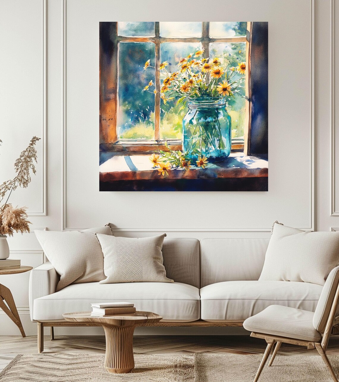 Wildflowers Jar On A Sunny Window, Vintage Boho Art Print - Image 2