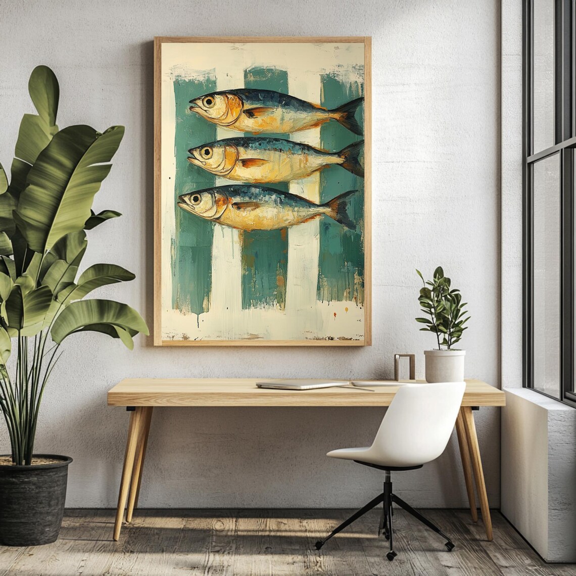 Three Fish Rustic Coastal Kitchen Art Print - Image 3