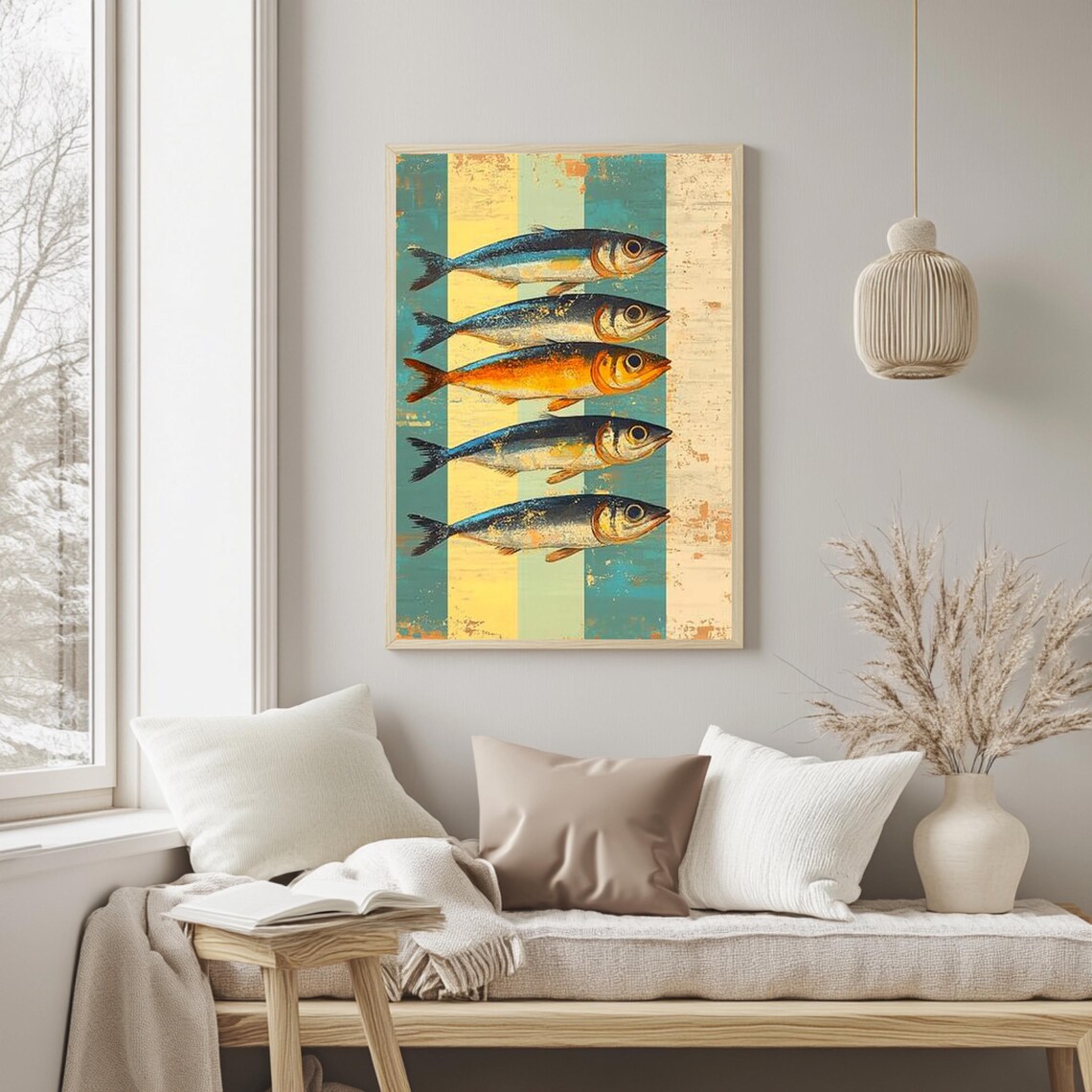 Retro Sardines Vintage Coastal Bedroom Decor - Image 2