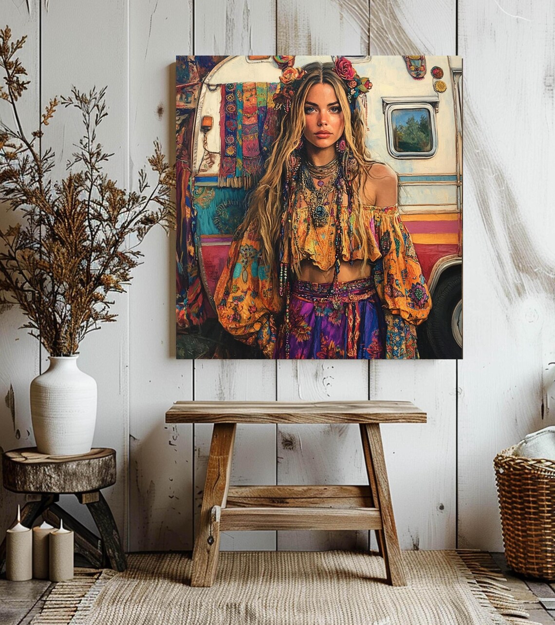 Gypsy Hippie Girl, Modern Boho Home Decor - Image 4