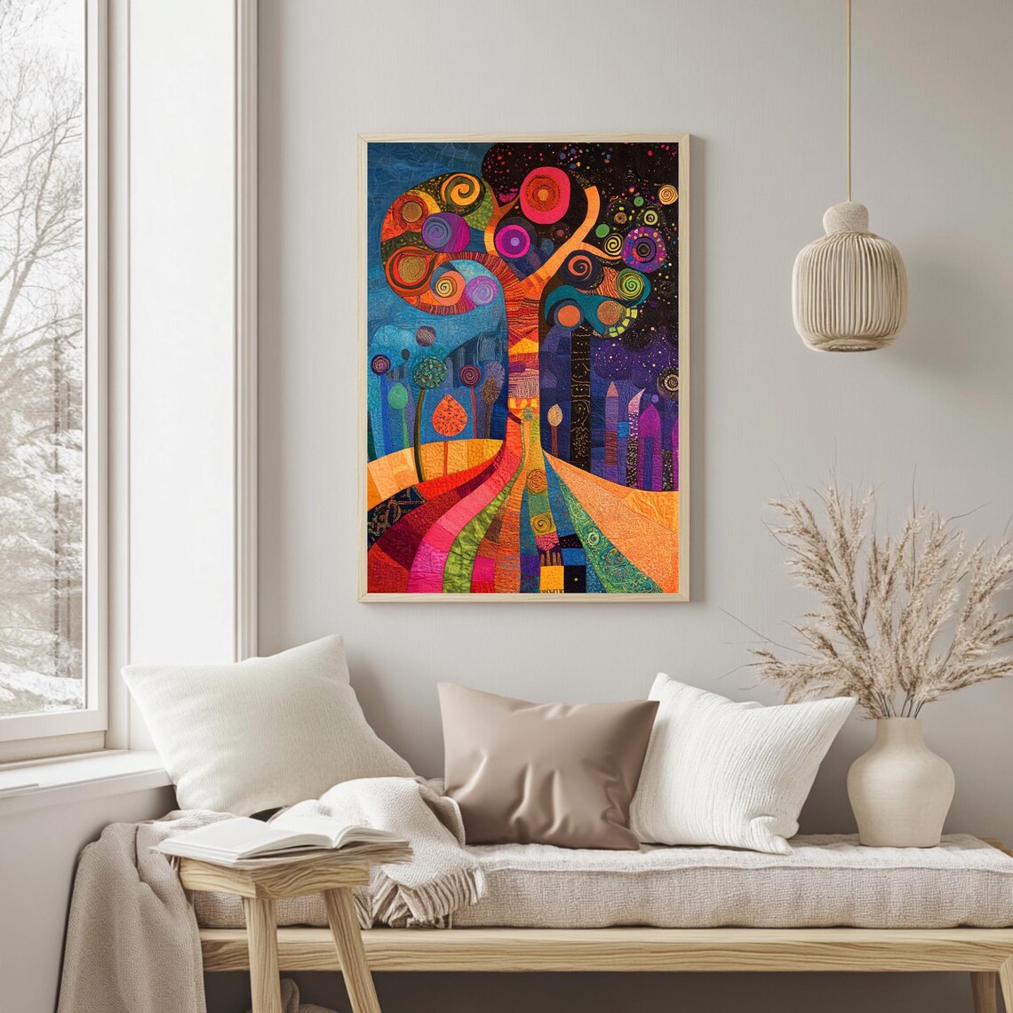 Whimsical Tree Art Print, Vibrant Boho Landscape - Image 2