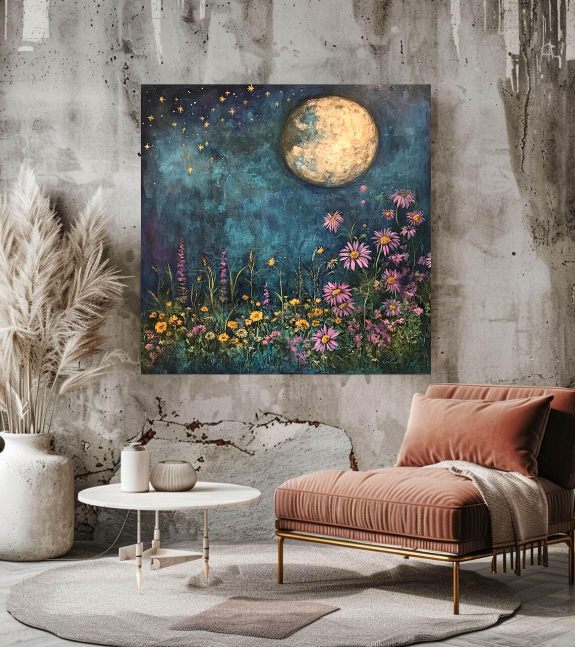 Dreamy Wildflowers, Mystical Moon And Stars Boho Art - Image 5