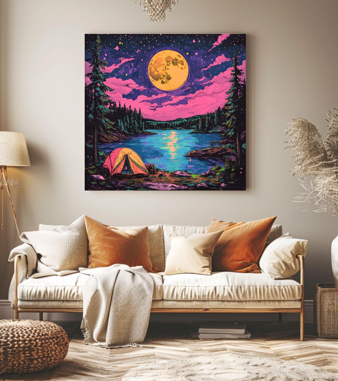 Maximalist Camping Art Print, Colorful Forest Landscape - Image 2