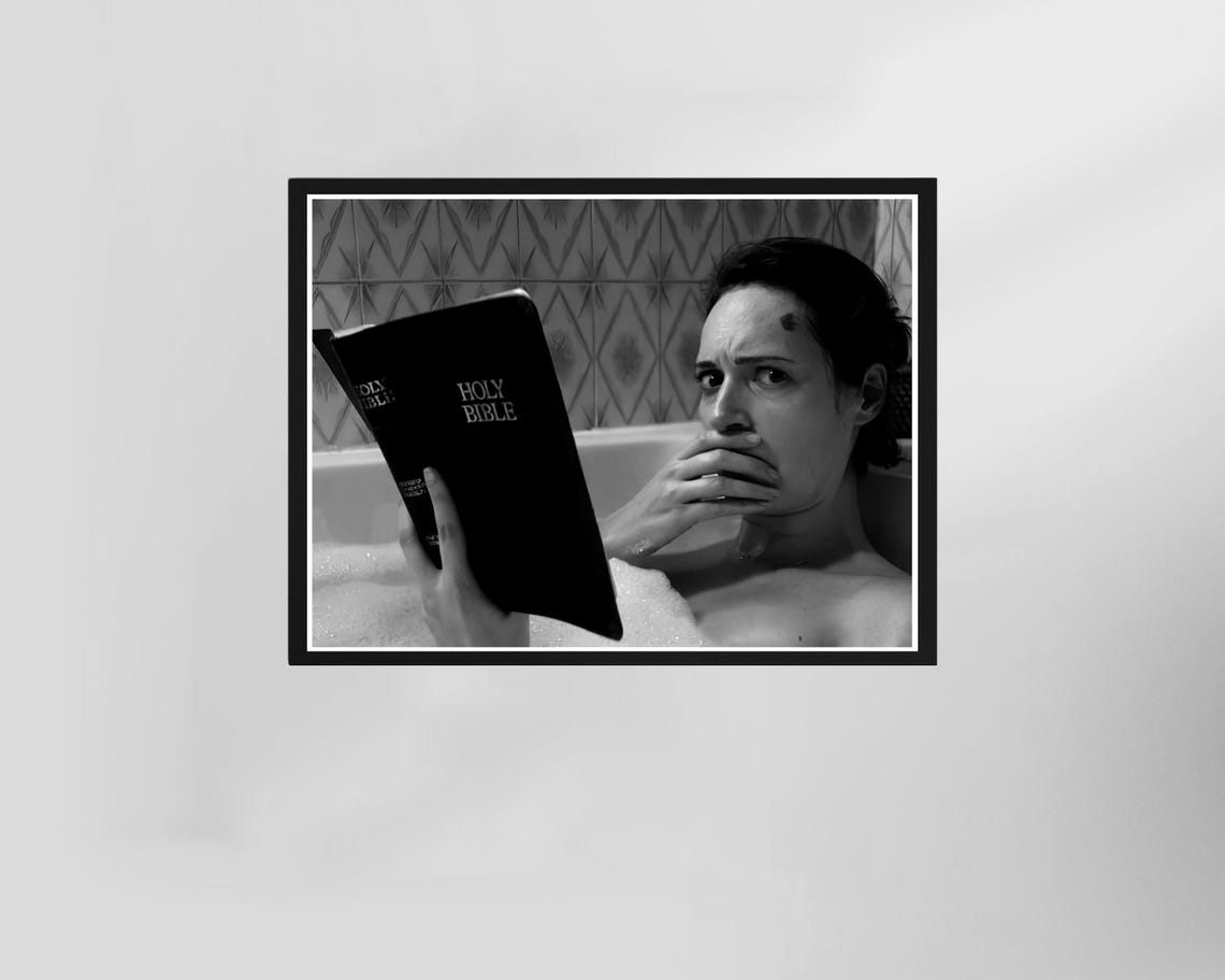 Fleabag TV Series Bathtub Bible Black and White Photo Poster