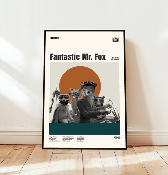 Fantastic Mr Fox Poster Movie Midcentury Modern Art Minimalist Vintage Print Retro Gift For Him