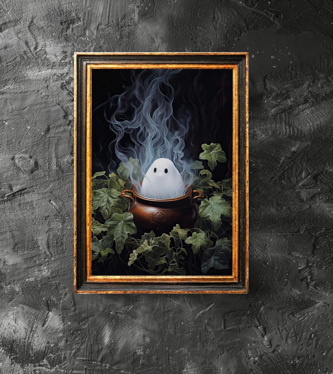 Cute Ghost in Cauldron Smoking Potion Halloween Witchy Poster