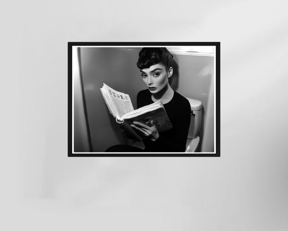 Audrey Hepburn Poster Funny Bathroom Wall Art Black And White Toilet Print Restroom Decor Book Lover Gifts