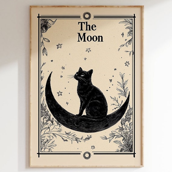 Vintage Funny Cat And Moon Art Deco Poster Print