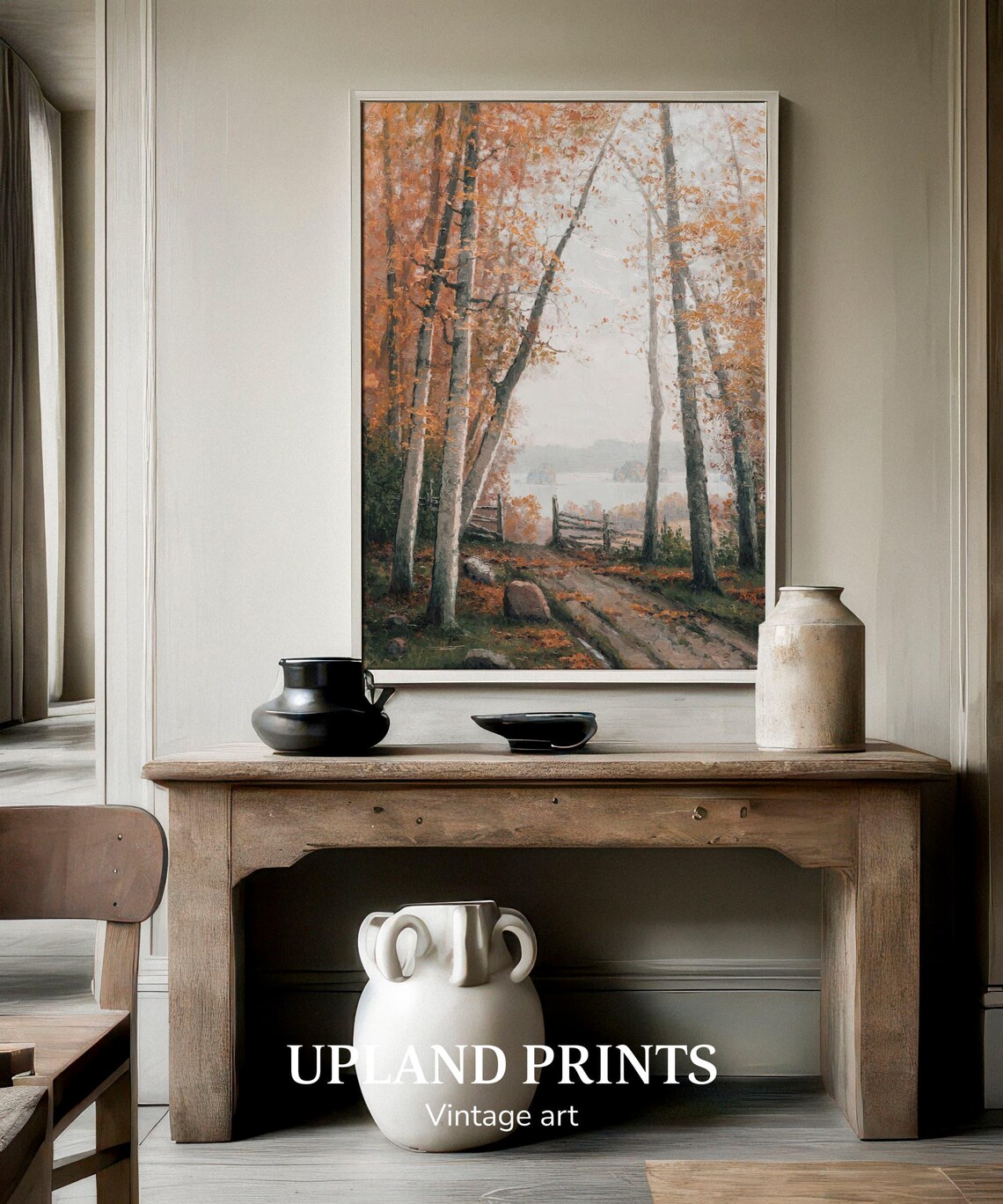 Fall Trees Vintage Autumn Landscape Art Print - Image 3