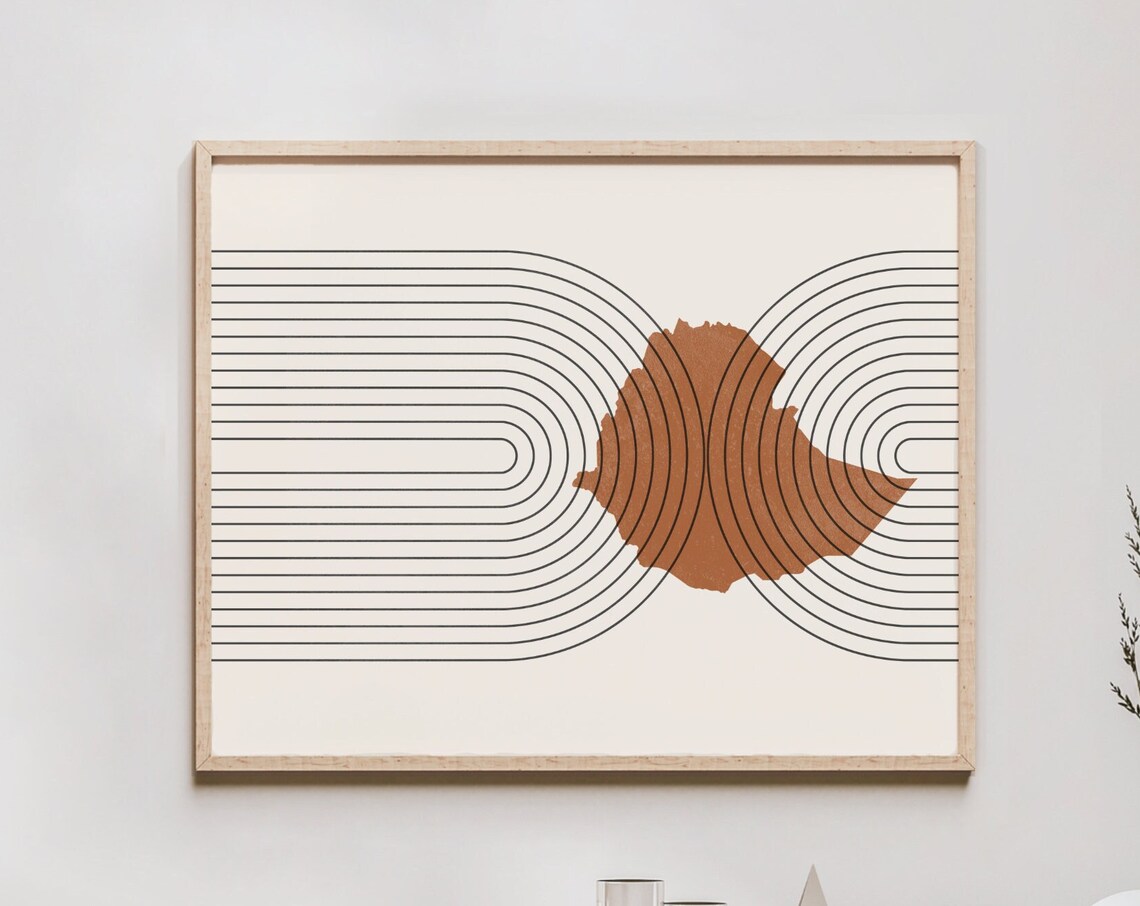Ethiopia Mid-Century Map, Retro Travel Poster
