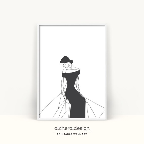 Minimalist Woman Line Art Black Dress Modern Fashion Figure Poster