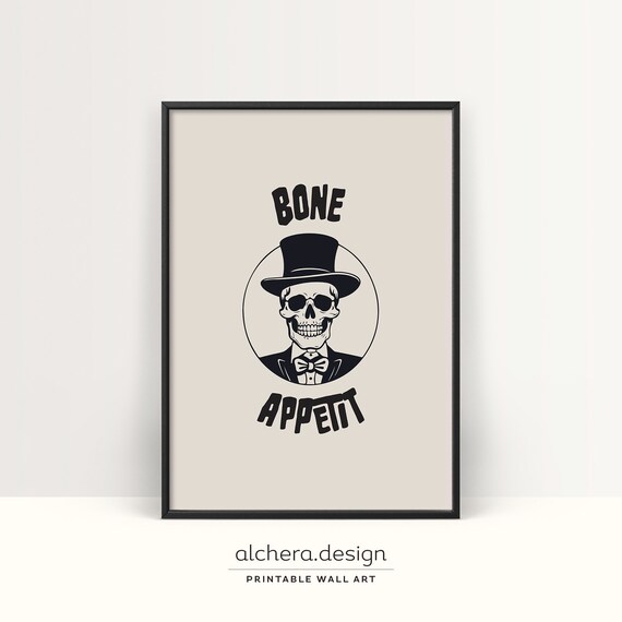 Bone Appetit Skeleton Halloween Kitchen Gothic Retro Style Poster