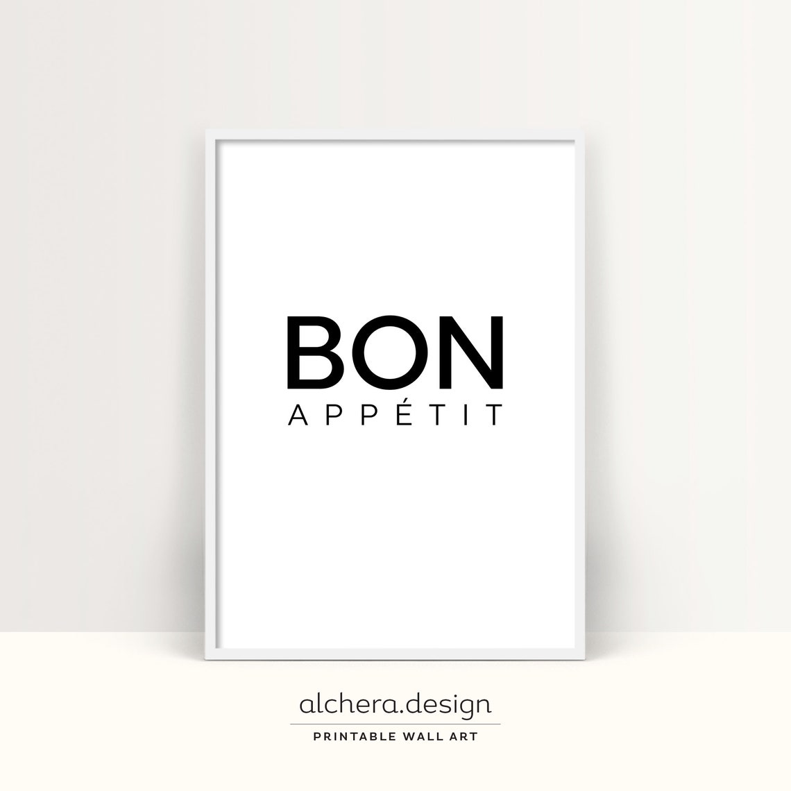 Bon Appetit Minimal Black White Kitchen Dining Room Quote Poster