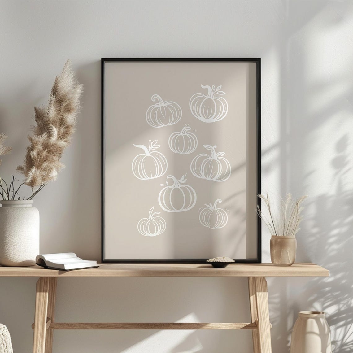 White Pumpkin Line Art Beige Neutral Fall Minimalist Decor Poster - Image 2