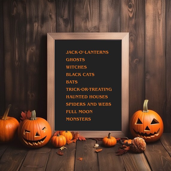 Halloween Word List Orange On Black Vintage Typography Poster