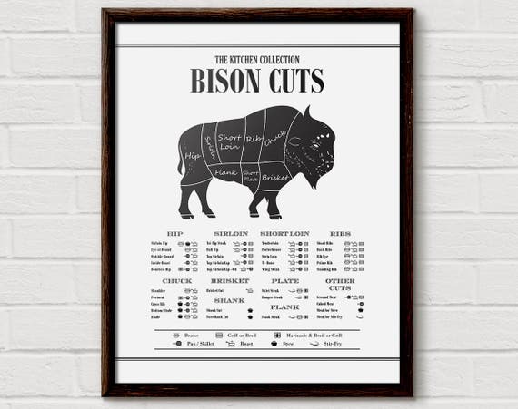 Butcher Diagram Bison Cuts Buffalo Kitchen Art Print