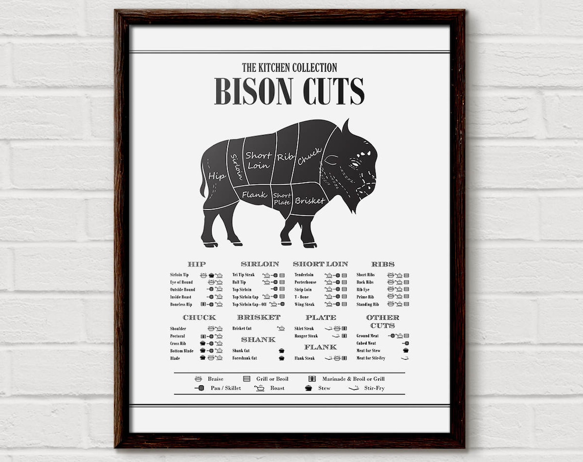 Butcher Diagram Bison Cuts Buffalo Kitchen Art Print