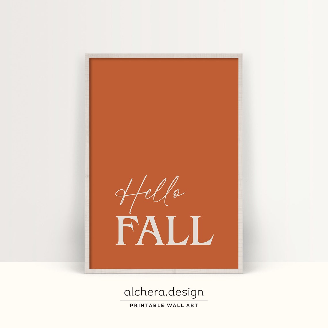 Hello Fall Script Burnt Orange Minimalist Autumn Typography Poster