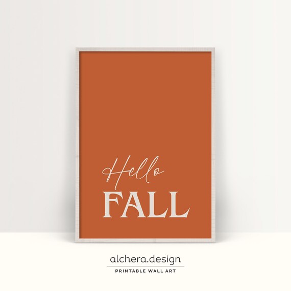 Hello Fall Script Burnt Orange Minimalist Autumn Typography Poster