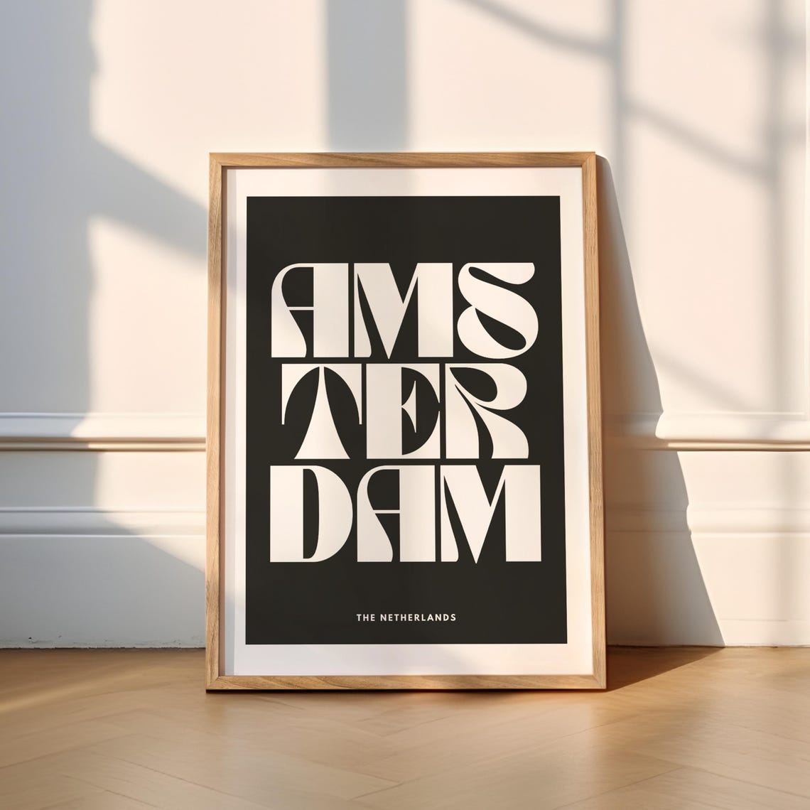 Bold Amsterdam Typography Black Retro Netherlands Travel Poster