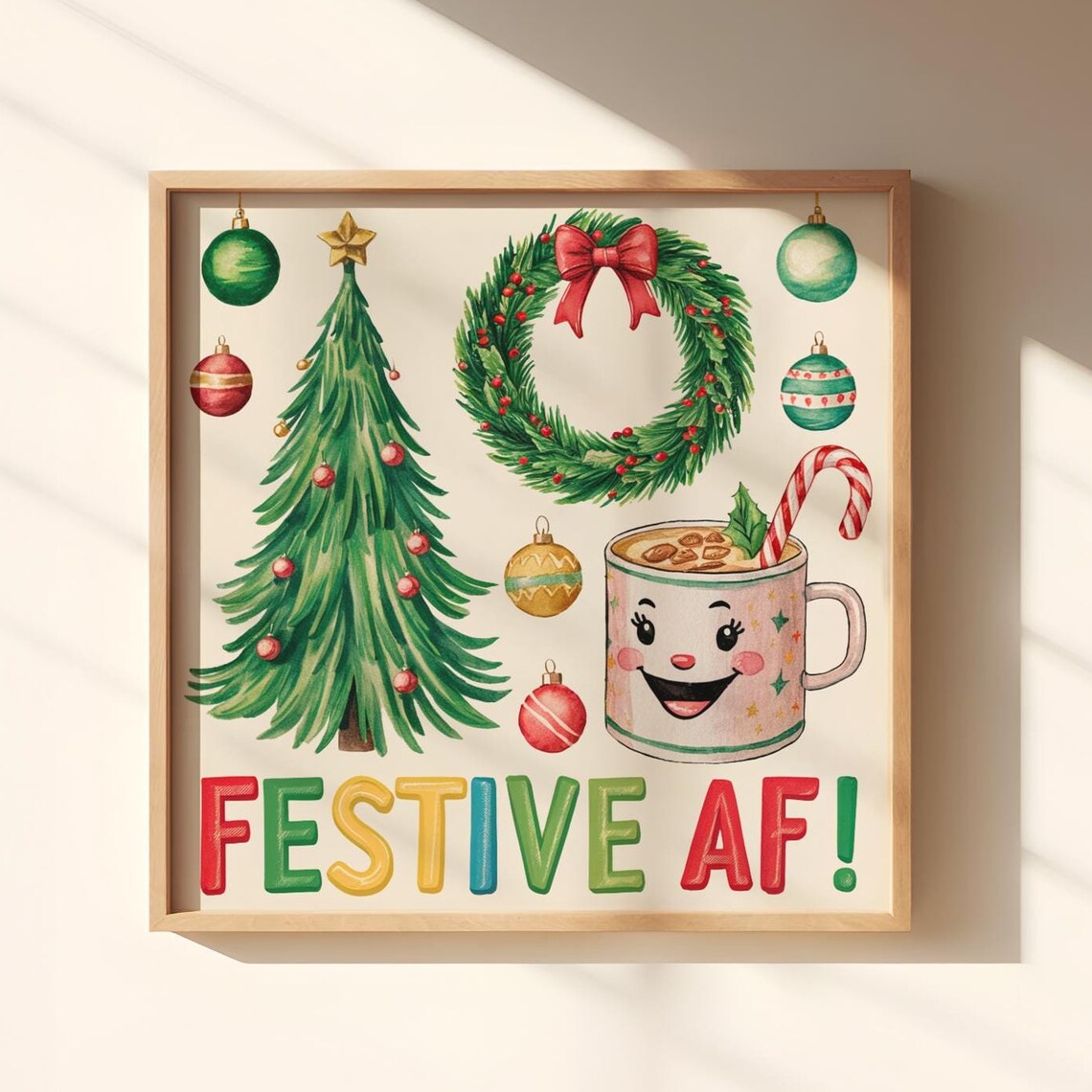Festive AF Smiling Cocoa Mug Retro Christmas Tree Party Poster - Image 5