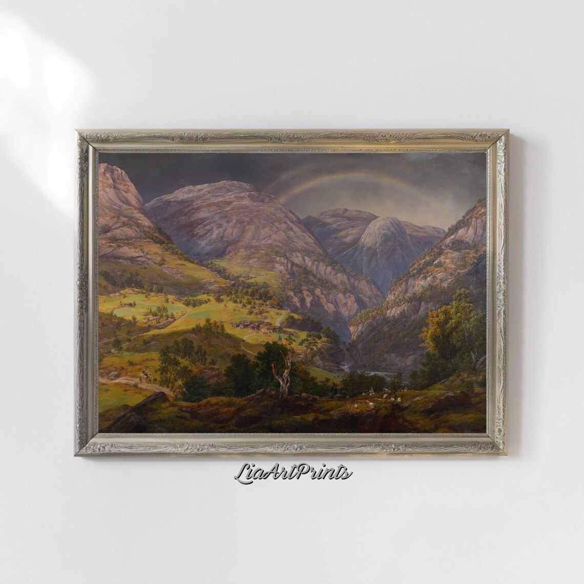 Mountain Valley Landscape Wall Art Scenic Rainbow Over Rolling Hills Nature Artwork For Home Decor - Image 4