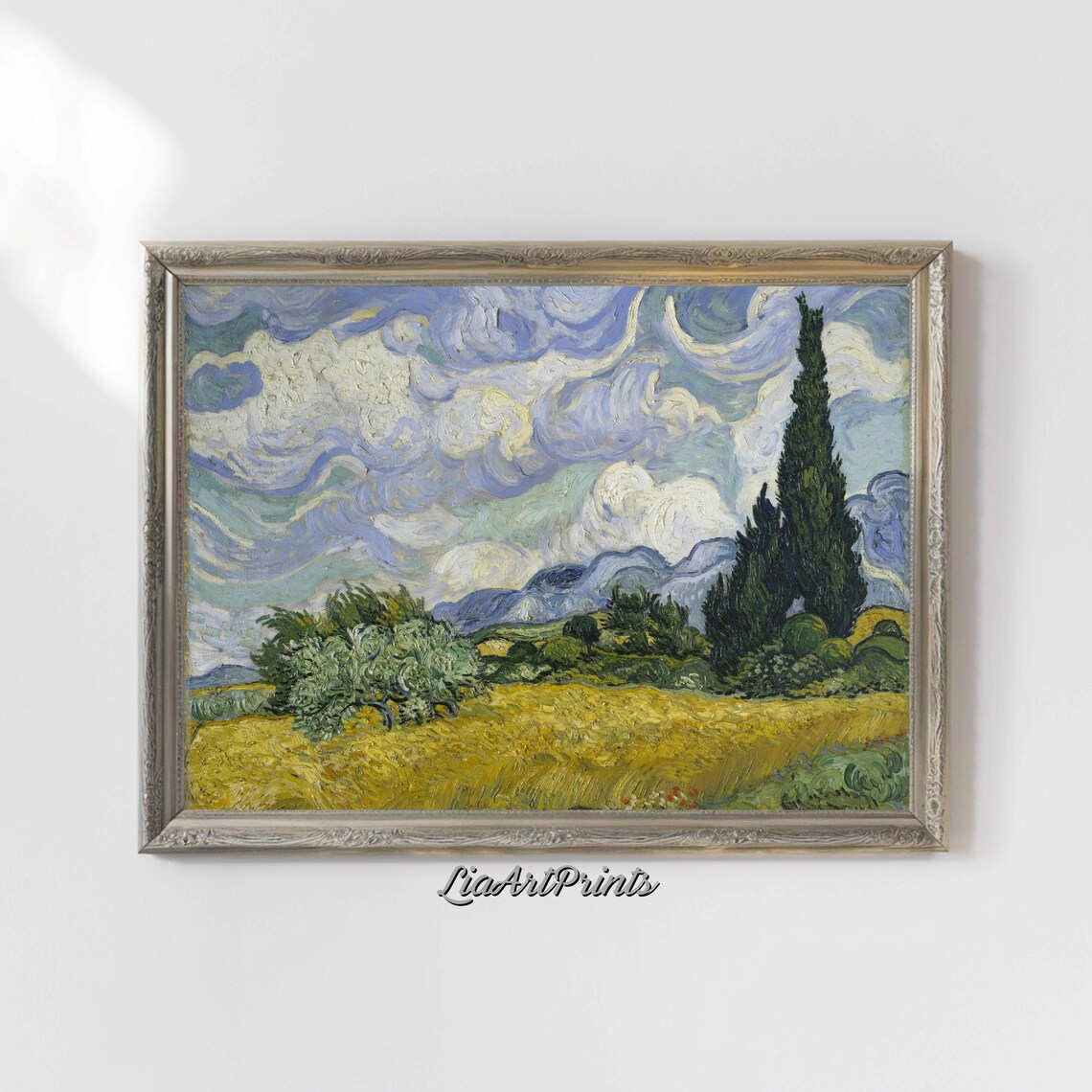 Wheatfield With Cypress Wall Art Van Gogh Inspired Landscape Print Rustic Nature Decor - Image 4