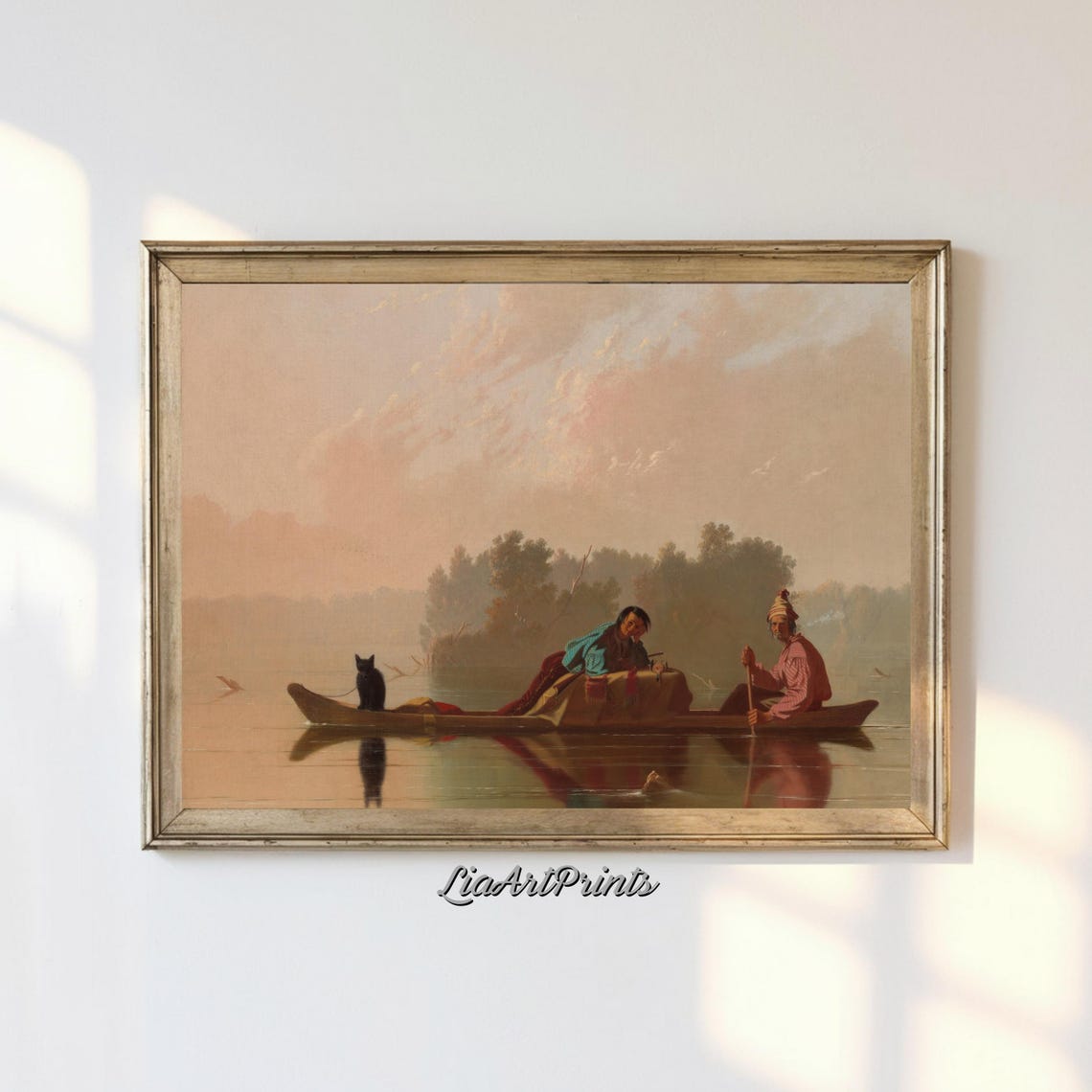 Peaceful Canoe Scene Wall Art Serene Boating On A Misty Lake Nature Artwork For Home Decor