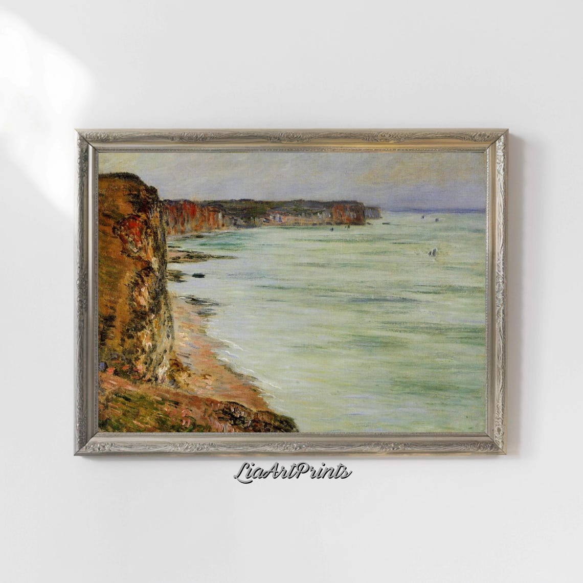 Rocky Cliffs Over a Quiet Sea Impressionist Coastal Landscape Wall Art - Image 4