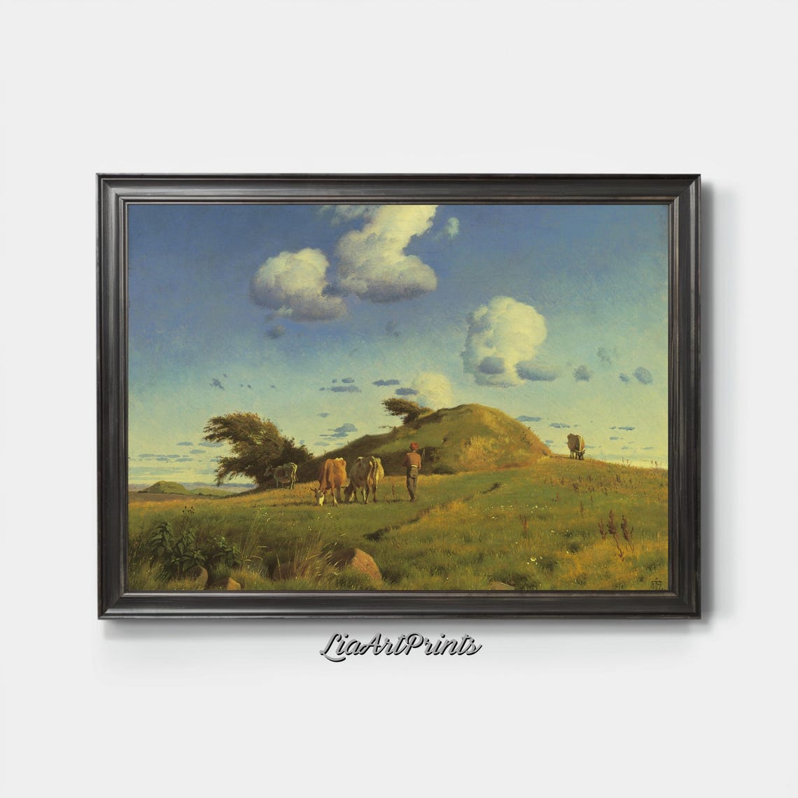 Pastoral Herdsman Cows Green Hill Big Summer Sky Country Poster - Image 4