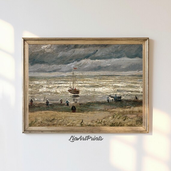 Stormy Coastal Scene Van Gogh Inspired Art Print Dramatic Seascape Wall Art Nautical Decor