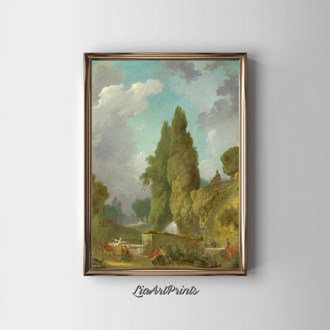 Rococo Garden Party Elegant Figures Tall Cypress Trees Fete Poster - Image 3